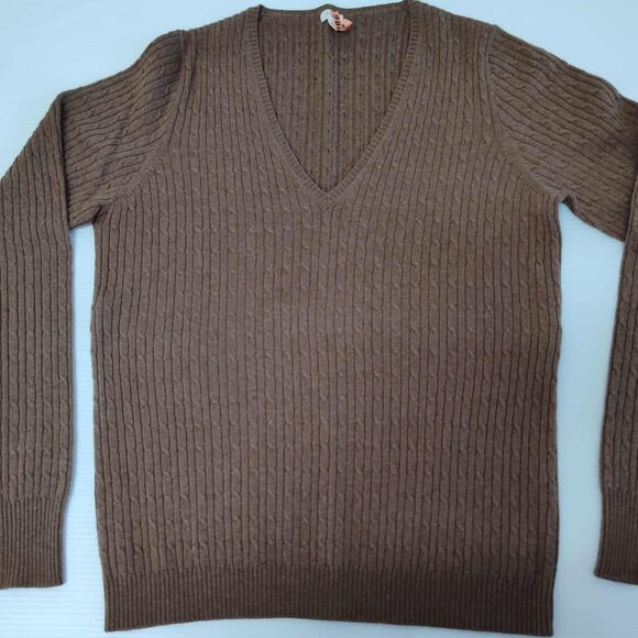 JCrew Brown V-neck cable knit wool cashmere blend pullover, size L - Picture 4 of 15